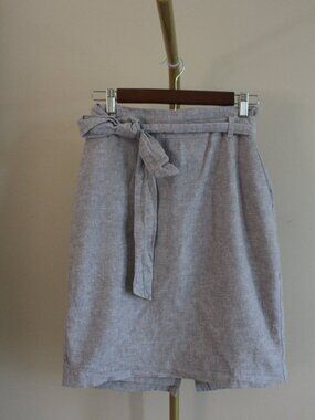 Women's Ann Taylor Factory Pencil Linen Light Grey Skirt with Belt, Size 4P